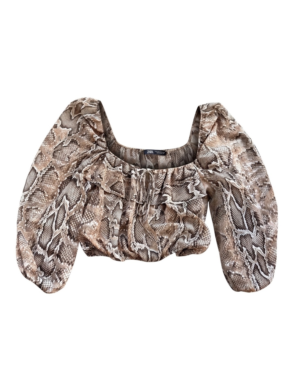 Zara Snake Print Ruffle Cropped Blouse - Size Medium